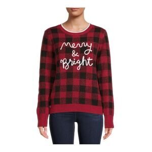 Holiday Time Women's XL Buffalo Plaid Merry & Bright Christmas Holiday Sweater